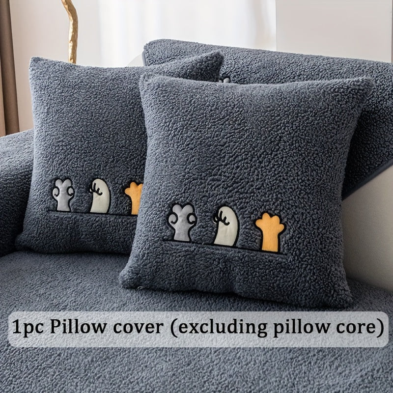 1pc Plush Thick Shearling Sofa Cover with Cute Animal & Bone Embroidery - Pet-Friendly, Non-Slip Couch Protector for All Sofa Sizes from Single to Four-Seater - Soft, Warm Decor for Living Room, Bedroom, Office, Sofa Covers f