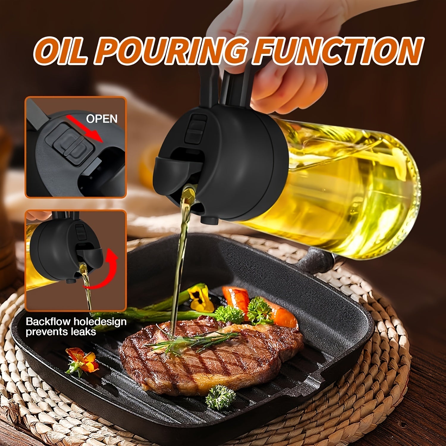 1 Portable Olive Oil Sprayer And Pourer | 470ML Plastic Kitchen Oil Bottle for Cooking, BBQ, Air Fryers, Baking, Salads