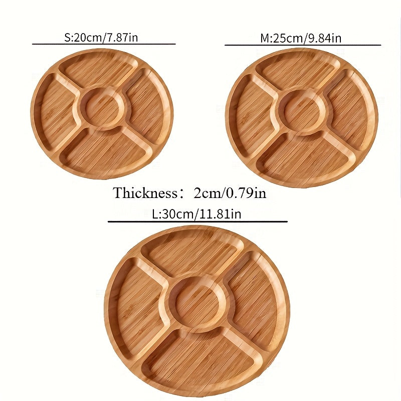 1pc Bamboo Plate, Divided Tray With Five Compartments, Dried Fruit Plate, Wooden Creative Home Tableware Platter, Nordic Style Wooden Tray, Candy Chocolate Snack Plate, For Home Party Restaurant, Table Decors