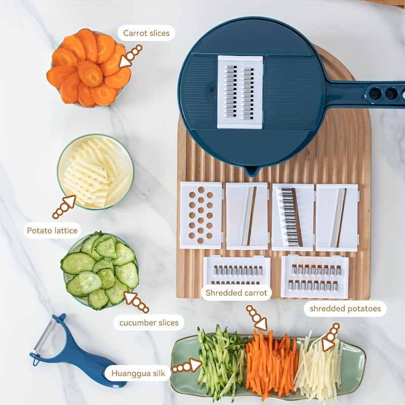 11-Piece, 12-in-1 Multi-Function Vegetable Chopper for Carrots, Potatoes, Radishes, and More – Manual Slicer, Shredder, and Grater – Essential Kitchen Tool