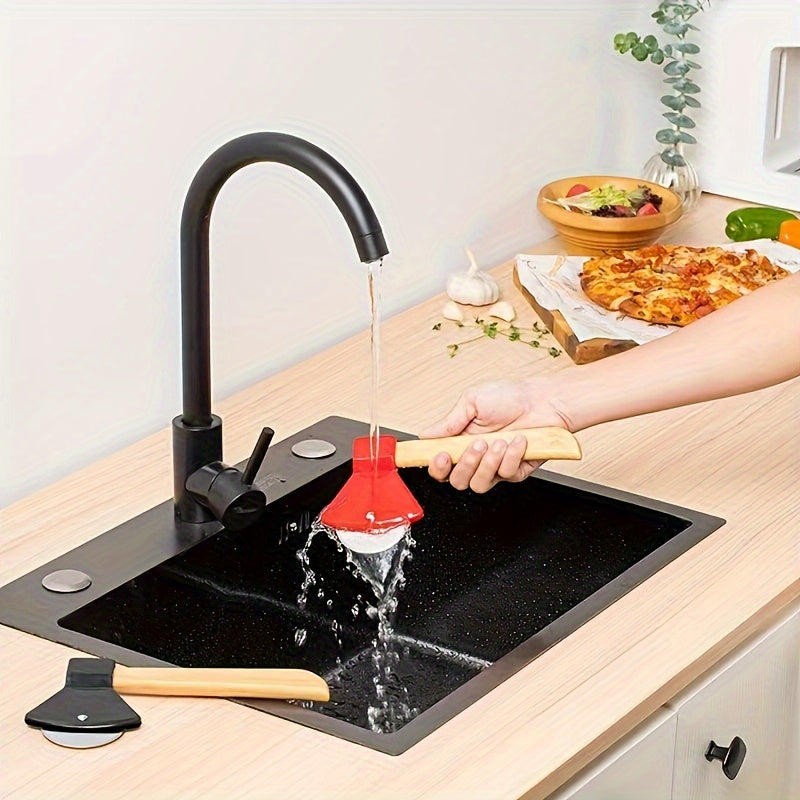 1pc, Axe Shaped Pizza Wheel Cutter, Stainless Steel Pizza Knife Withn Bamboo Handle, Kitchen Gadgets, 21cm