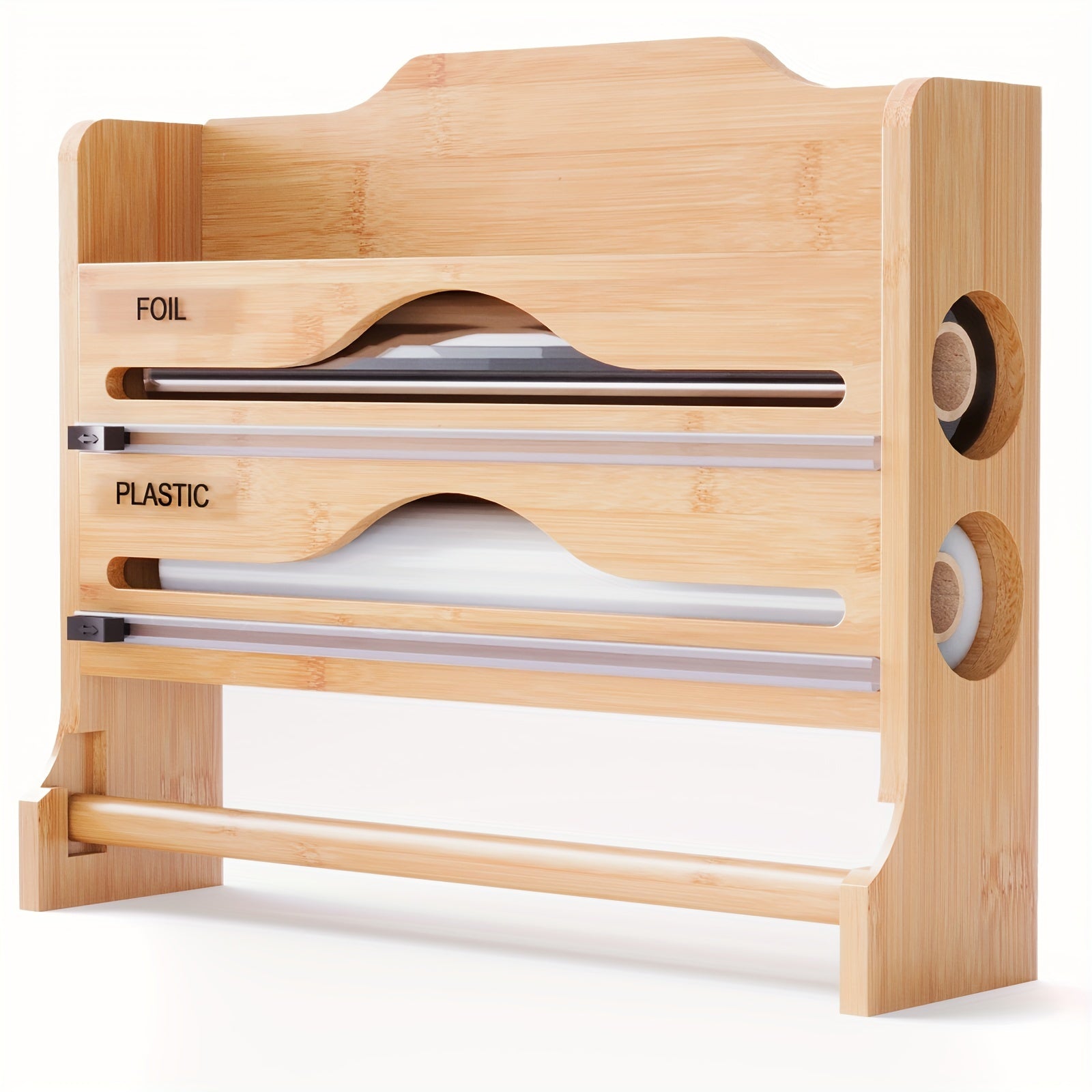 1-Pack Wall-Mounted Plastic Wrap Cutter with Paper Towel Holder, Bamboo, Kitchen Paper Storage Rack, Tin Foil, Two-Grid Cutter, Storage Bins for Home Organization, Baskets, Bins & Containers for Home Organization