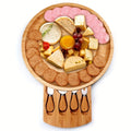 1 Set Bamboo Cheese Board with Knives - Wooden Cheese Platter and Serving Tray for Snacks, Fruits, and Charcuterie - Versatile Cutting Board for Kitchen, Outdoor, and Holiday Entertaining - Ideal for Christmas, Halloween, Eas