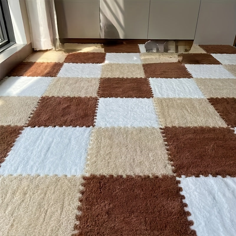 24pcs Thick Plush Splicing Carpet for Bedroom, Closet, Living Room, Window Sill, Pet Mat, Rent House, Home Use, Washable, Soft and Comfortable, Easy to Clean, Non-Slip, Suitable for Various Scenes Including Office and Dormito