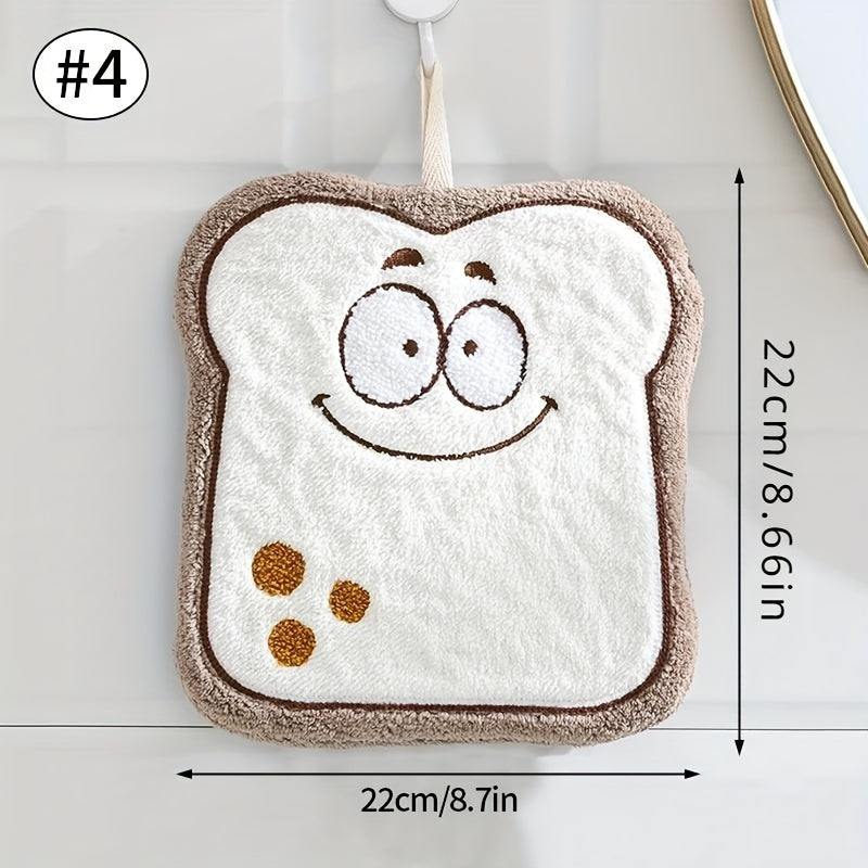 1pc Cartoon Food Shaped Hand Towel - Soft Coral Fleece, Quick-Dry Absorbent Towel for Bathroom, Kitchen - Cheese, Bread, Cookie Design Hanging Wipe Cloth - No Electricity Needed, Novelty Handkerchiefs