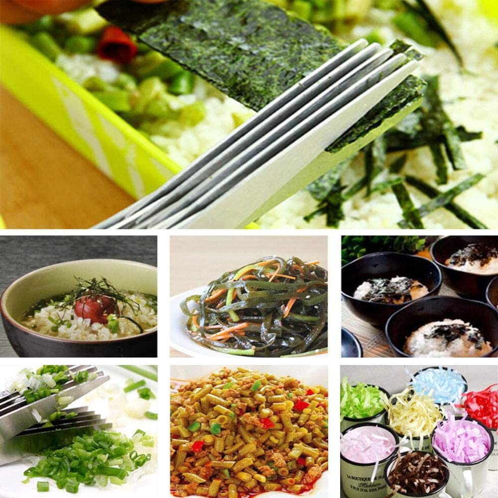 5-Blade Stainless Steel Herb & Scallion Cutter - Multifunctional Kitchen Scissors for Chive, Spice Shredding | Food-Safe Metal, Ideal for Green Onions & More