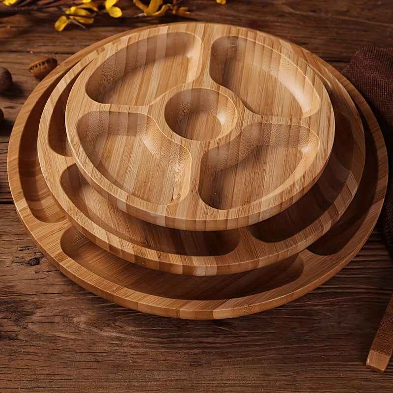 1pc Bamboo Plate, Divided Tray With Five Compartments, Dried Fruit Plate, Wooden Creative Home Tableware Platter, Nordic Style Wooden Tray, Candy Chocolate Snack Plate, For Home Party Restaurant, Table Decors