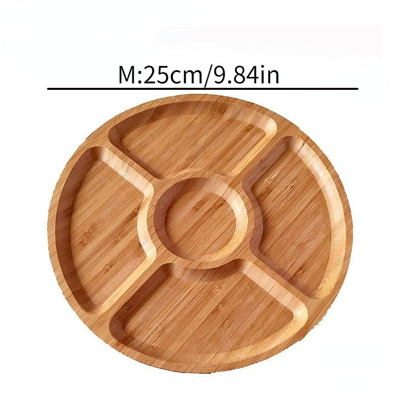 1pc Bamboo Plate, Divided Tray With Five Compartments, Dried Fruit Plate, Wooden Creative Home Tableware Platter, Nordic Style Wooden Tray, Candy Chocolate Snack Plate, For Home Party Restaurant, Table Decors