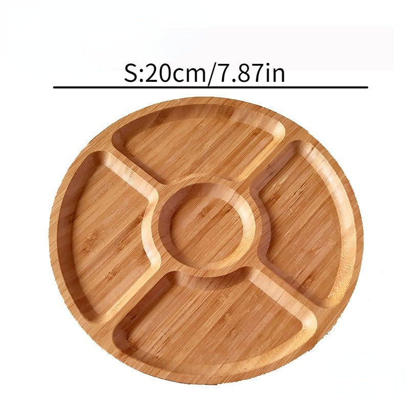1pc Bamboo Plate, Divided Tray With Five Compartments, Dried Fruit Plate, Wooden Creative Home Tableware Platter, Nordic Style Wooden Tray, Candy Chocolate Snack Plate, For Home Party Restaurant, Table Decors