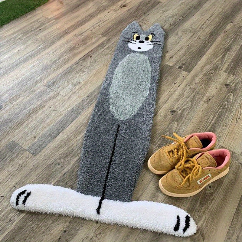 1pc, Imitation Cashmere Thickened Cartoon Cat Rug, Funny Cute Rug, Wear-resistant Dirty Resistant, Absorbent Non-slip Rug, Ins Bedside Rug, Bedroom Tea Table Entrance Floor Mat, Stair Mat, Home Decor