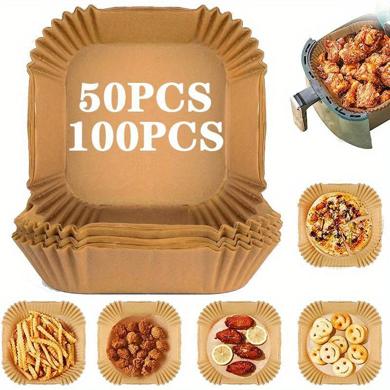 50/100pcs, Air Fryer Parchment Paper, Kitchen Air Fryer Paper, Non-stick Liners Paper, Baking Disposable Oil-proof Paper, Non-Stick Baking Barbecue Plate, Baking Tool, Kitchen Accessaries