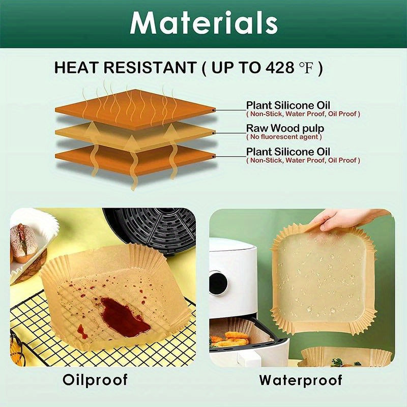 50/100pcs, Air Fryer Parchment Paper, Kitchen Air Fryer Paper, Non-stick Liners Paper, Baking Disposable Oil-proof Paper, Non-Stick Baking Barbecue Plate, Baking Tool, Kitchen Accessaries