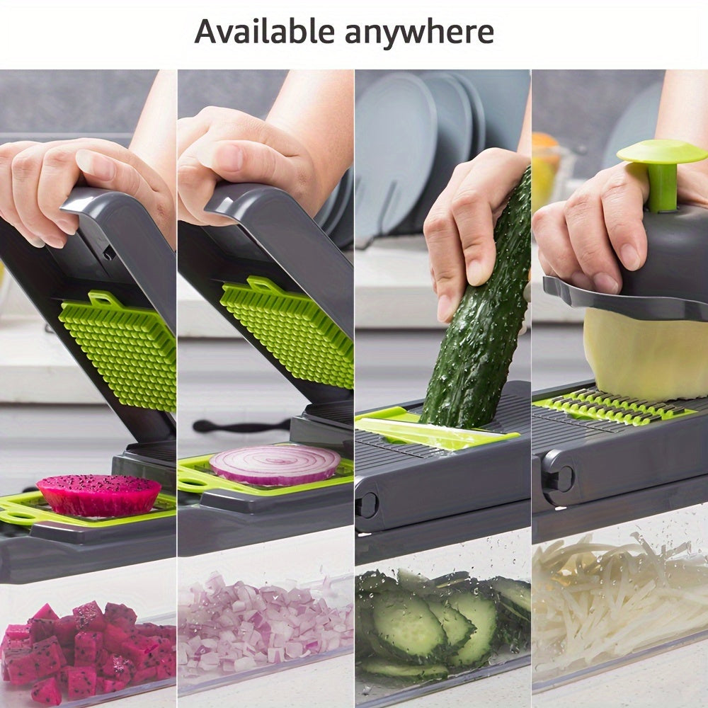 1 Set, 14in1 Vegetable Chopper, Multifunctional Fruit Slicer, Manual Food Grater, Vegetable Slicer, Cutter With Container, Onion Mincer Chopper, Household Potato Shredder, Kitchen Stuff, Kitchen Gadgets