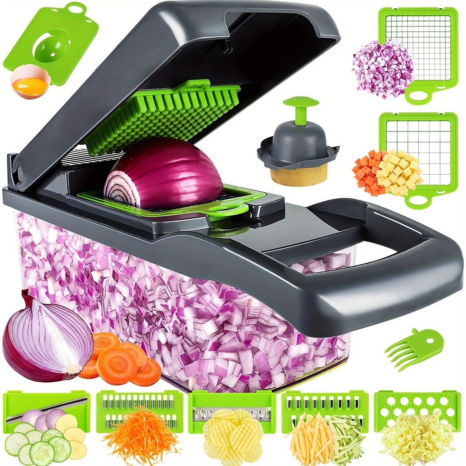 1 Set, 14in1 Vegetable Chopper, Multifunctional Fruit Slicer, Manual Food Grater, Vegetable Slicer, Cutter With Container, Onion Mincer Chopper, Household Potato Shredder, Kitchen Stuff, Kitchen Gadgets