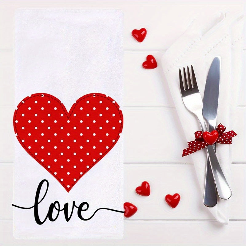 2pcs Dishcloths, Heart Polka Dot Kitchen Dish Towels, Seasonal Valentine's Day Anniversary Wedding Decorative Tea Towels, For Cooking Baking Kitchen Hand Towels, 45.72x66.04 Cm, Home Supplies