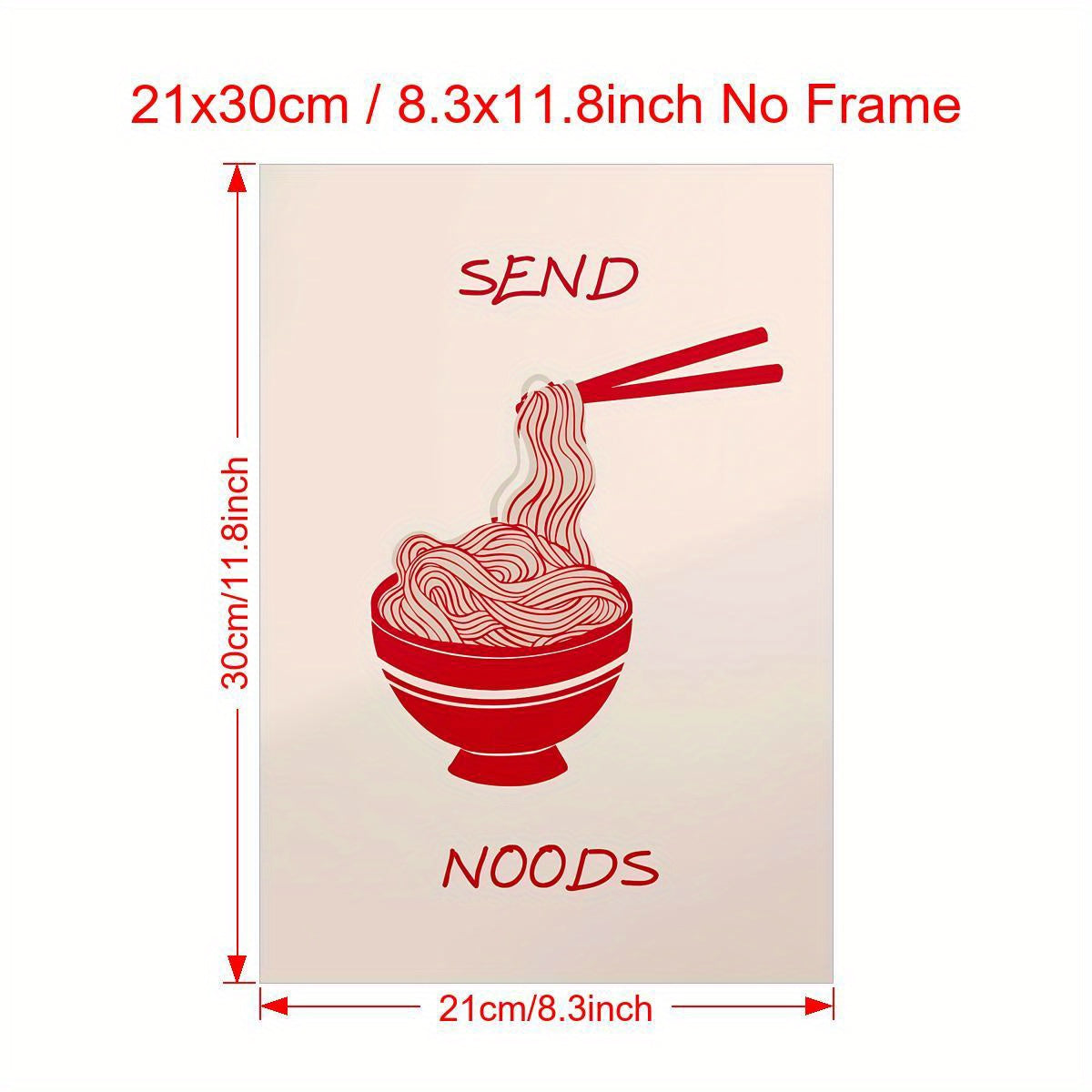 Modern "Send Noods" Canvas Wall Art Print - Retro Humor Alphabet Letter Poster, Art Deco Noodle Bowl Illustration, Frameless Kitchen & Home Decor for Living Room, Bedroom, Home Office - Ink Art Medium, Indoor Artwork