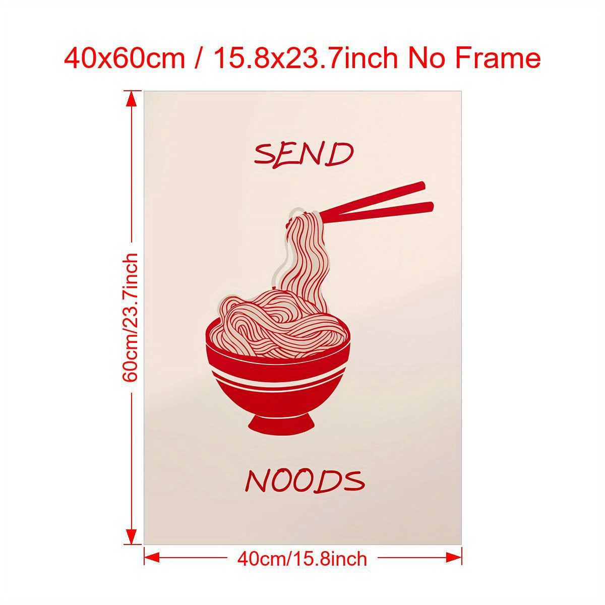 Modern "Send Noods" Canvas Wall Art Print - Retro Humor Alphabet Letter Poster, Art Deco Noodle Bowl Illustration, Frameless Kitchen & Home Decor for Living Room, Bedroom, Home Office - Ink Art Medium, Indoor Artwork
