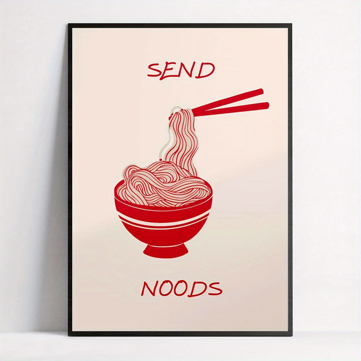 Modern "Send Noods" Canvas Wall Art Print - Retro Humor Alphabet Letter Poster, Art Deco Noodle Bowl Illustration, Frameless Kitchen & Home Decor for Living Room, Bedroom, Home Office - Ink Art Medium, Indoor Artwork