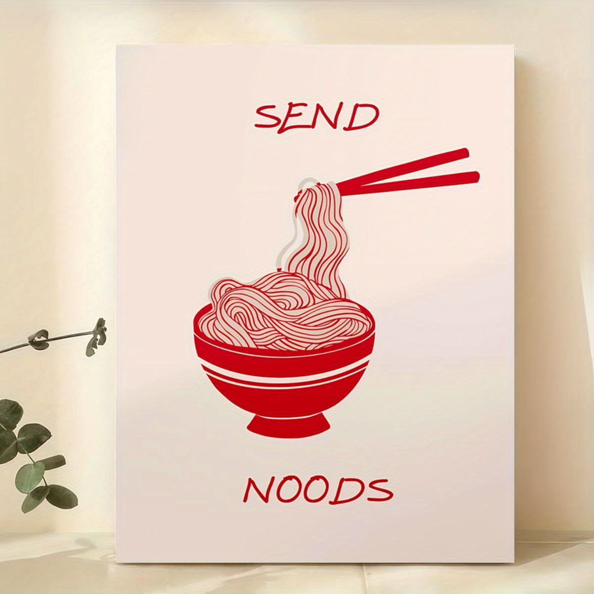 Modern "Send Noods" Canvas Wall Art Print - Retro Humor Alphabet Letter Poster, Art Deco Noodle Bowl Illustration, Frameless Kitchen & Home Decor for Living Room, Bedroom, Home Office - Ink Art Medium, Indoor Artwork