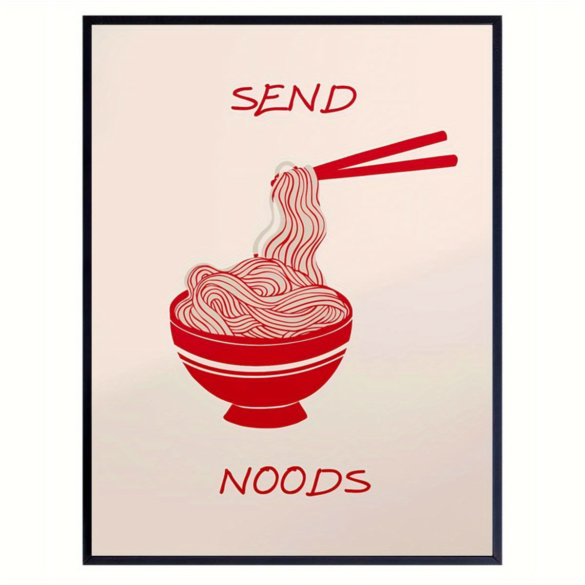 Modern "Send Noods" Canvas Wall Art Print - Retro Humor Alphabet Letter Poster, Art Deco Noodle Bowl Illustration, Frameless Kitchen & Home Decor for Living Room, Bedroom, Home Office - Ink Art Medium, Indoor Artwork