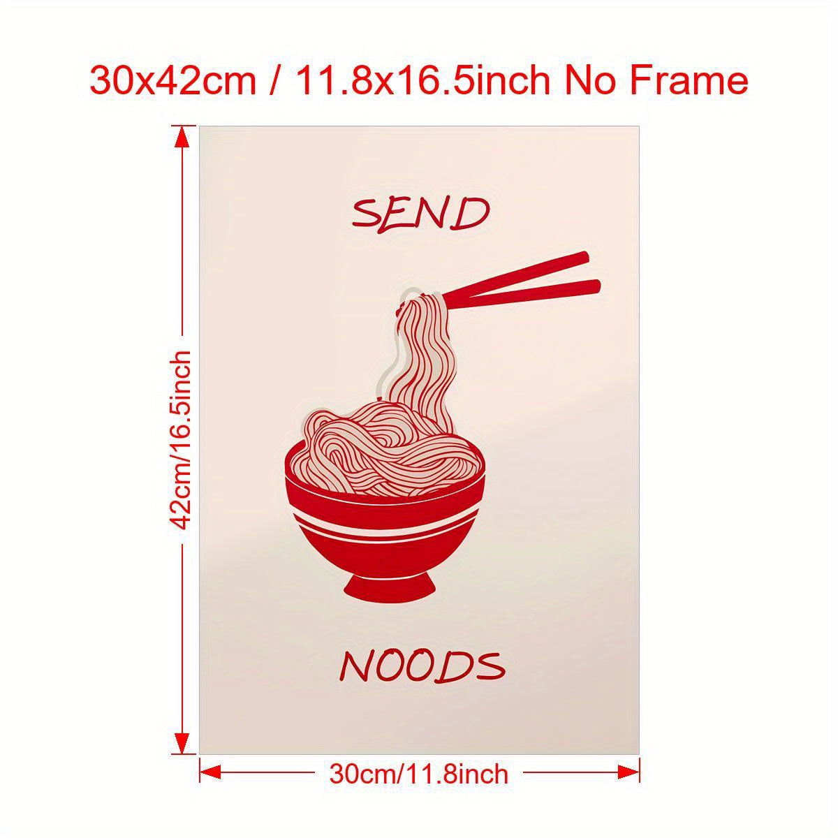 Modern "Send Noods" Canvas Wall Art Print - Retro Humor Alphabet Letter Poster, Art Deco Noodle Bowl Illustration, Frameless Kitchen & Home Decor for Living Room, Bedroom, Home Office - Ink Art Medium, Indoor Artwork