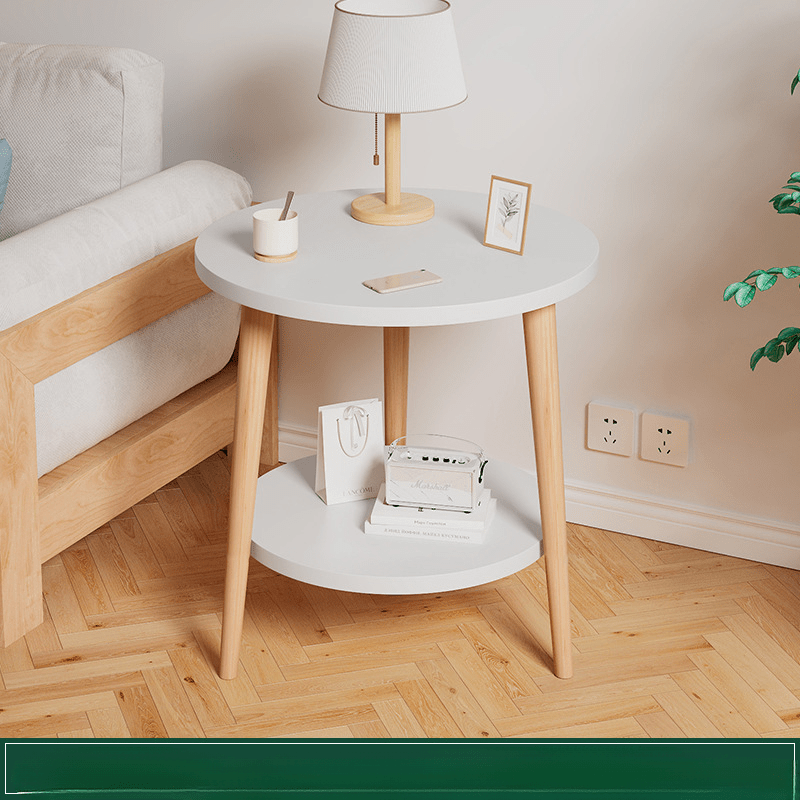 Duppy Chic Double-Layer Round Coffee Table - Modern Minimalist Design, Versatile for Home & Office Use, Ideal for Living Room or Balcony, Durable Plastic Frame with Wooden Top