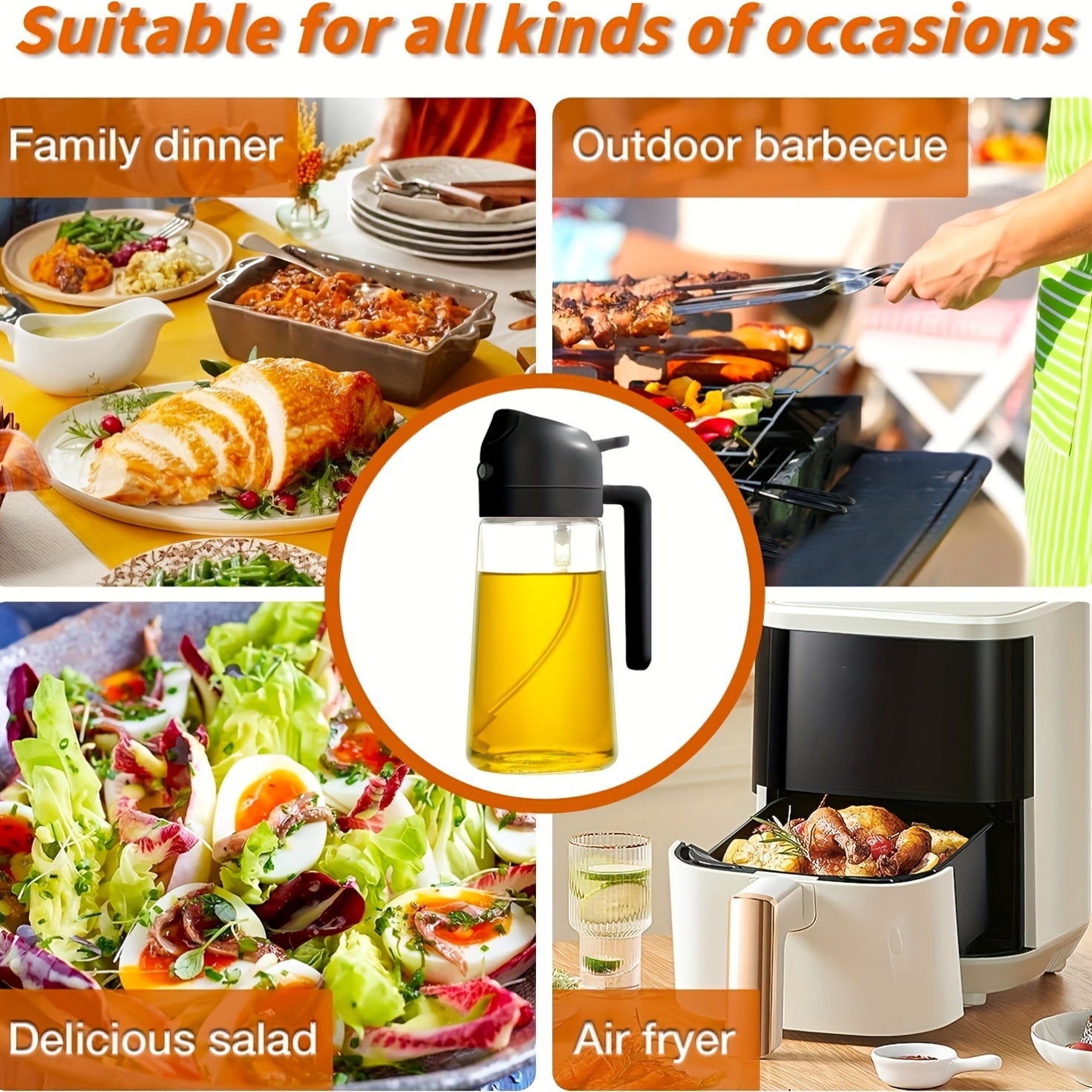 1 Portable Olive Oil Sprayer And Pourer | 470ML Plastic Kitchen Oil Bottle for Cooking, BBQ, Air Fryers, Baking, Salads