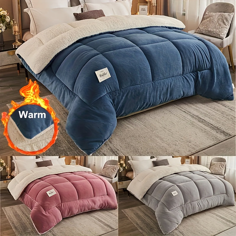 1pc Thickened Winter Comforter, Soft and Comfortable, Suitable for Bedroom, Guest Room, All-Season Use, Machine Washable, Contemporary Style, Medium Weight, Milk Velvet Fabric, Active Printing, Craftsmanship, Bedroom Comforte