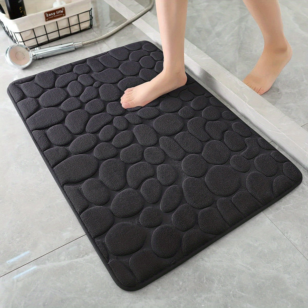 1pc Soft and Comfortable Memory Foam Bath Rug with Cobblestone Embossment - Rapid Water Absorbent and Washable - Non-Slip - Perfect for Shower Room and Bathroom Accessories, Bathroom decorations, kitchen Area Rugs, bedrooom,