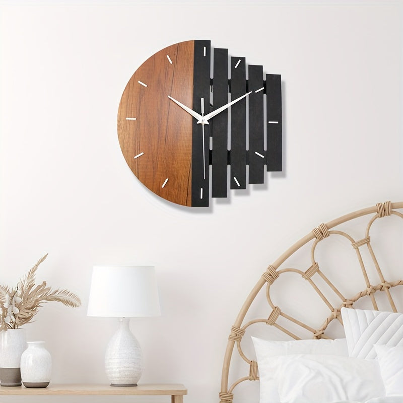 Vintage Wood Grain Wall Clock with Bar Splicing Design - Acrylic Irregular Silent Clock for Home Decor, Living Room, Bedroom, Kitchen, and Office - AA Battery Operated, Single Battery Required (Not Included)