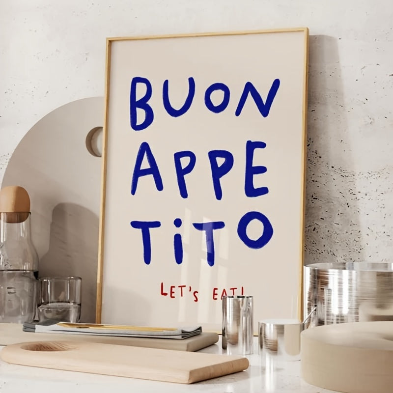 Buon Appetito Let's Eat Canvas Poster - Frameless Minimalist Modern Kitchen and Dining Room Wall Art Decor