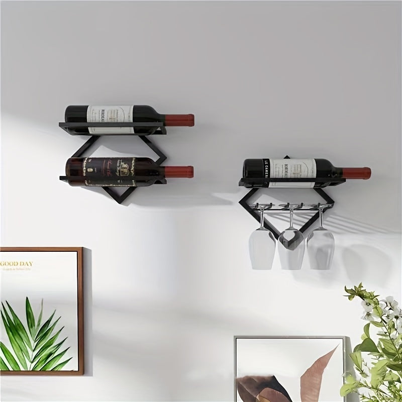 Sleek Black Metal Wall-Mounted Wine Rack - Single Bottle Display for Kitchen & Dining Room