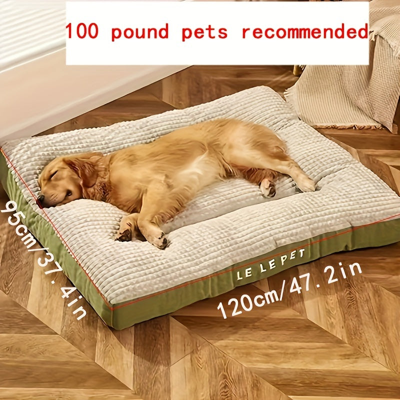 Large Dog Bed, Rectangular Polyester Fiber Dog Mat with Green Edges - Soft, Warm, Washable Pet Sofa for All Seasons, Ideal for Medium to Large Breeds, Winter Sleeping Mat|Rectangular Dog Bed|Soft Texture Mat, Dog Beds