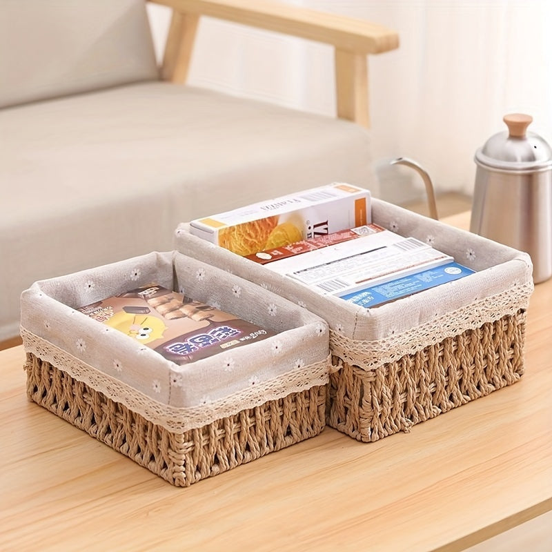 3-Piece Fabric Storage Basket Set for Personal Care Products, Handcrafted Woven All-in-One Organizers for Cosmetics, Rustic Sundries Holder for Home, Dorm, Bedroom, Office Decor