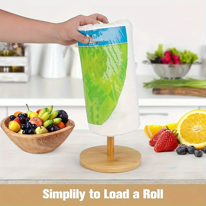 1pc Bamboo Paper Towel Holder Kitchen Restaurant Vertical Paper Roll Storage Rack Plastic Wrap Holder Lazy Rag Holder, Kitchen Roll Dispenser, Vertical Paper Towel Roll Holder, Countertop Freestanding Paper Towel Storage Rack