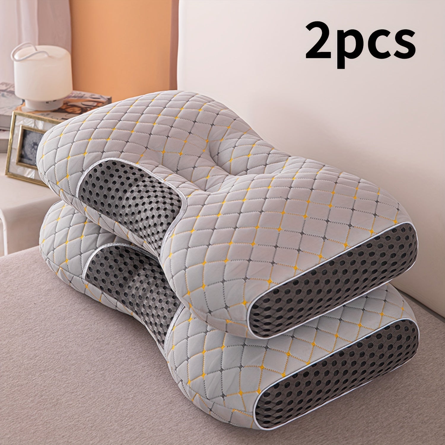 2pcs Soft Neck Pillows, Cervical Support for Side and Back Sleepers – Home Bedding Decorative Throw Pillow, Side Pillows for Sleeping, Cylindrical Pillow, Massage Headrest for Bed, Hard Pillows for Sleeping, Firm Pillows fo