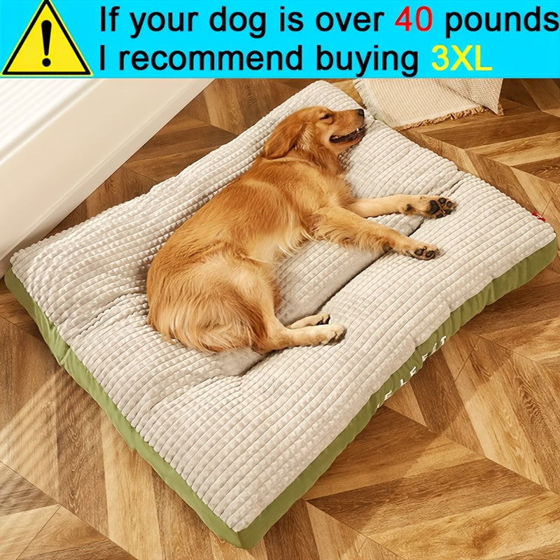 Large Dog Bed, Rectangular Polyester Fiber Dog Mat with Green Edges - Soft, Warm, Washable Pet Sofa for All Seasons, Ideal for Medium to Large Breeds, Winter Sleeping Mat|Rectangular Dog Bed|Soft Texture Mat, Dog Beds