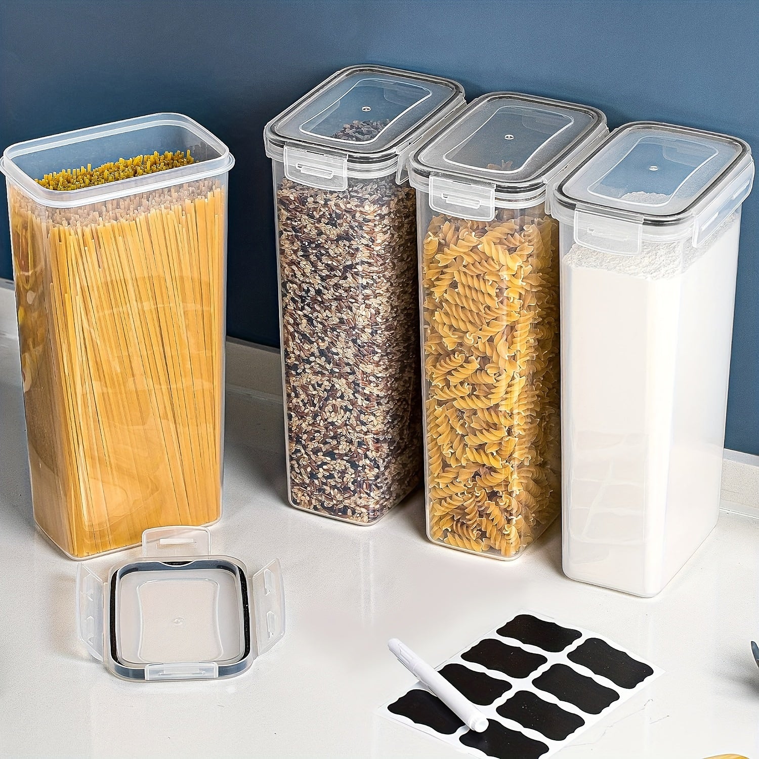 2/4pcs Pasta Storage Containers for Pantry Airtight - Spaghetti Container Storage - Ideal for Spaghetti & Noodles, Kitchen Pantry Organization and Storage - Keeps Food Fresh & Dry