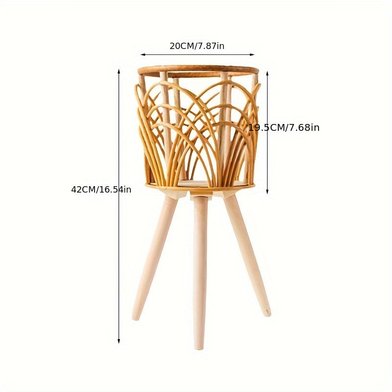 Versatile Woven Rattan-Style Flower Stand - Triangle Floor Planter for Living Room & Balcony, Indoor Bamboo Basket for Plants