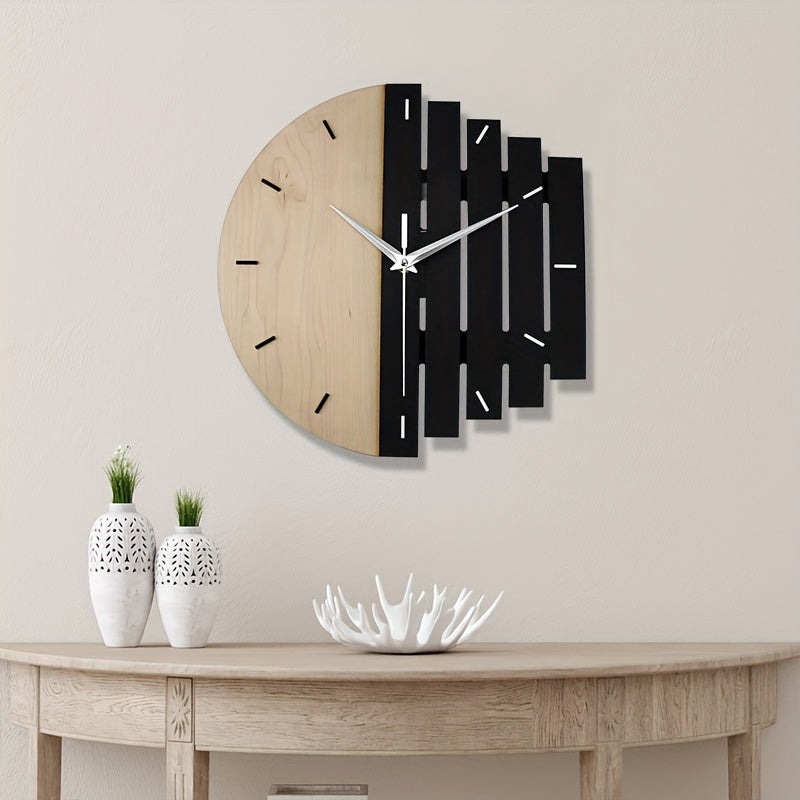 Vintage Wood Grain Wall Clock with Bar Splicing Design - Acrylic Irregular Silent Clock for Home Decor, Living Room, Bedroom, Kitchen, and Office - AA Battery Operated, Single Battery Required (Not Included)