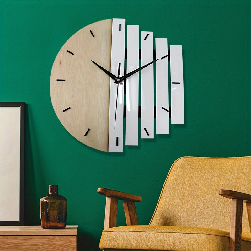 Vintage Wood Grain Wall Clock with Bar Splicing Design - Acrylic Irregular Silent Clock for Home Decor, Living Room, Bedroom, Kitchen, and Office - AA Battery Operated, Single Battery Required (Not Included)