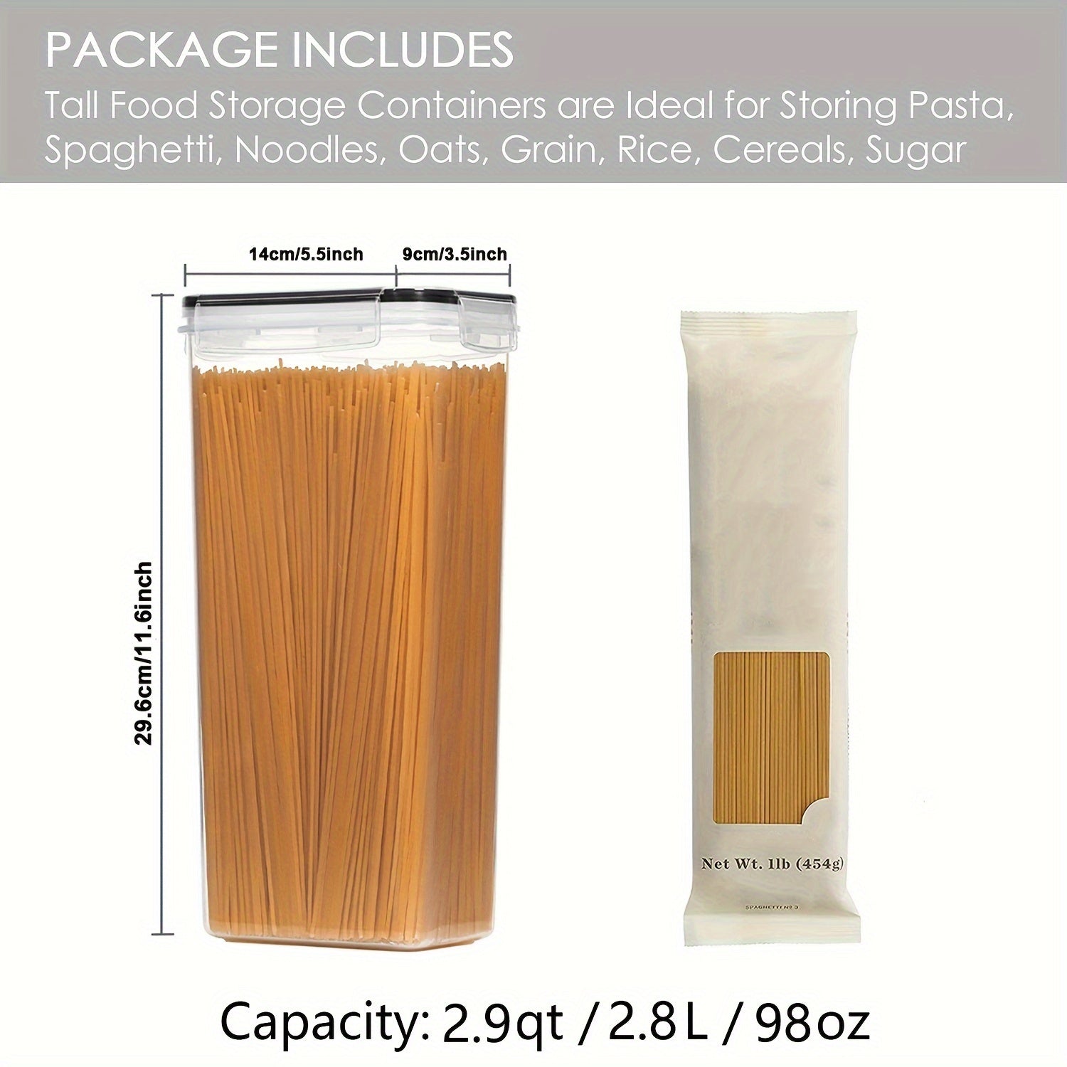 2/4pcs Pasta Storage Containers for Pantry Airtight - Spaghetti Container Storage - Ideal for Spaghetti & Noodles, Kitchen Pantry Organization and Storage - Keeps Food Fresh & Dry