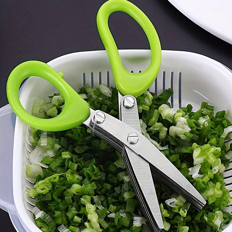 5-Blade Stainless Steel Herb & Scallion Cutter - Multifunctional Kitchen Scissors for Chive, Spice Shredding | Food-Safe Metal, Ideal for Green Onions & More