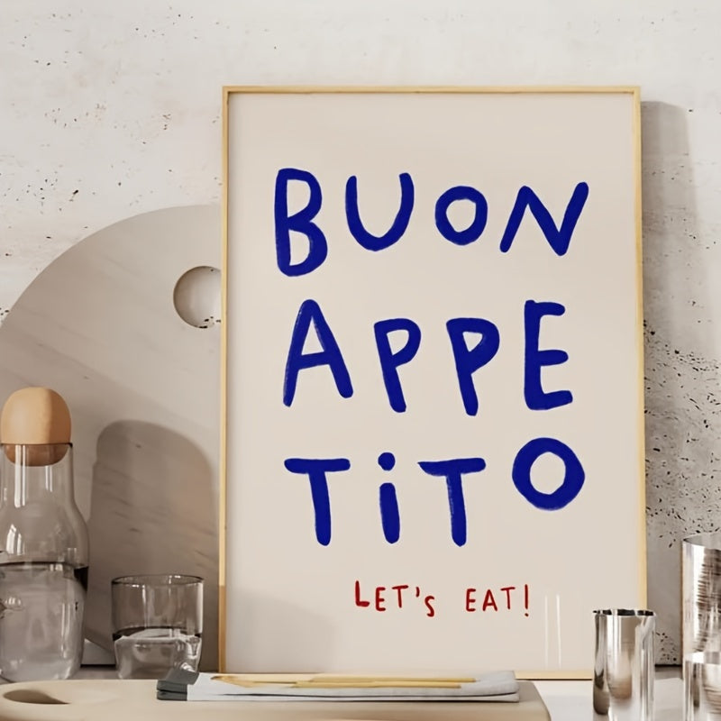 Buon Appetito Let's Eat Canvas Poster - Frameless Minimalist Modern Kitchen and Dining Room Wall Art Decor