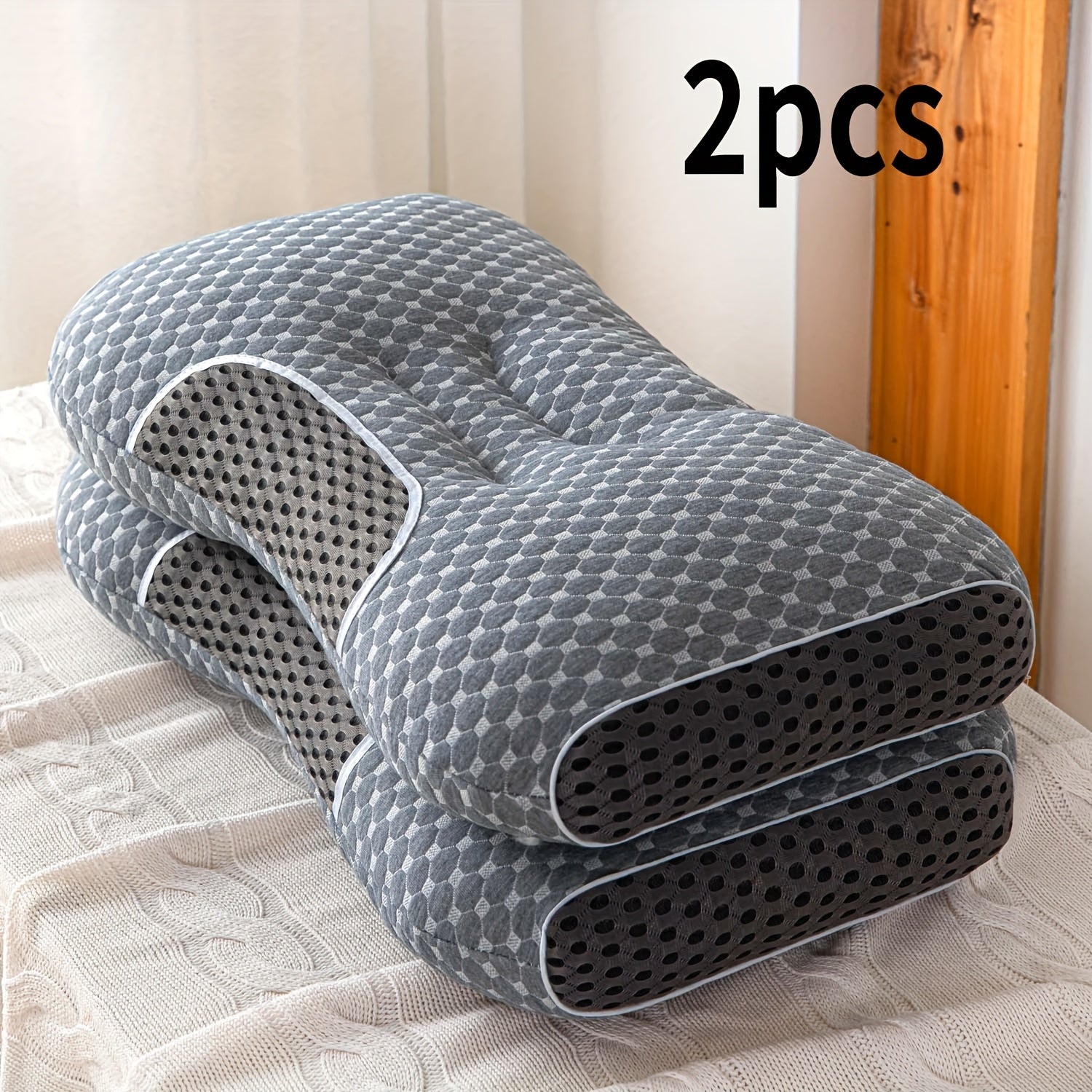 2pcs Soft Neck Pillows, Cervical Support for Side and Back Sleepers – Home Bedding Decorative Throw Pillow, Side Pillows for Sleeping, Cylindrical Pillow, Massage Headrest for Bed, Hard Pillows for Sleeping, Firm Pillows fo