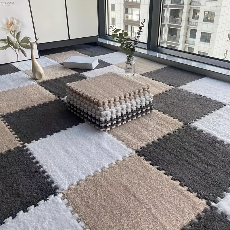 24pcs Thick Plush Splicing Carpet for Bedroom, Closet, Living Room, Window Sill, Pet Mat, Rent House, Home Use, Washable, Soft and Comfortable, Easy to Clean, Non-Slip, Suitable for Various Scenes Including Office and Dormito