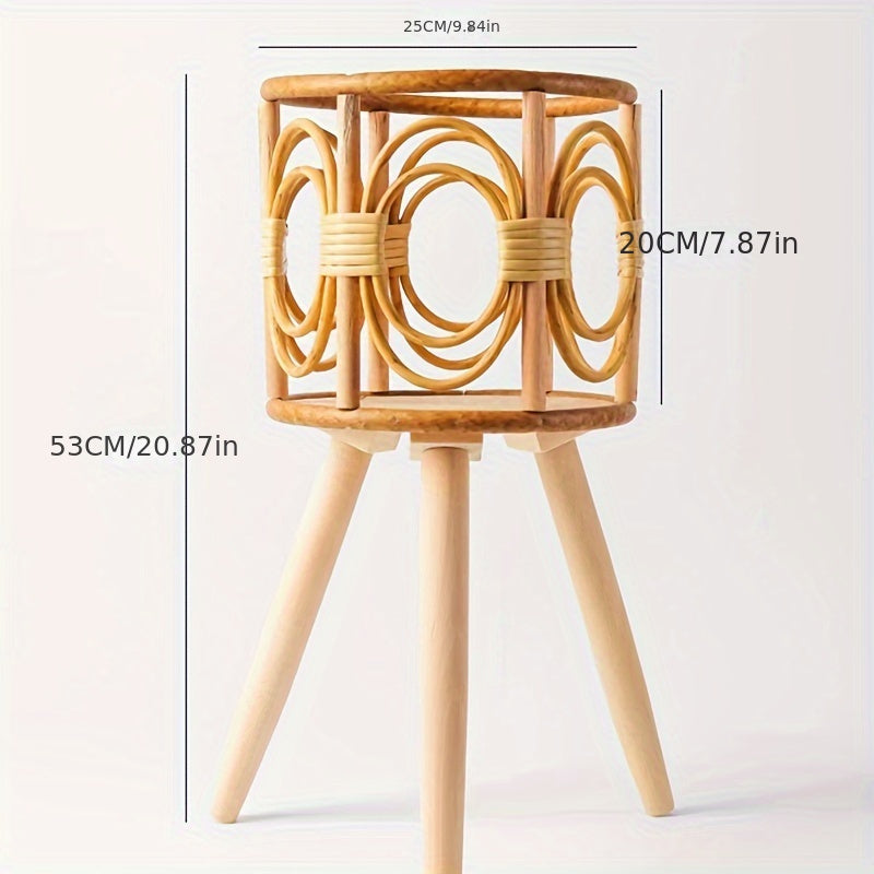 Versatile Woven Rattan-Style Flower Stand - Triangle Floor Planter for Living Room & Balcony, Indoor Bamboo Basket for Plants