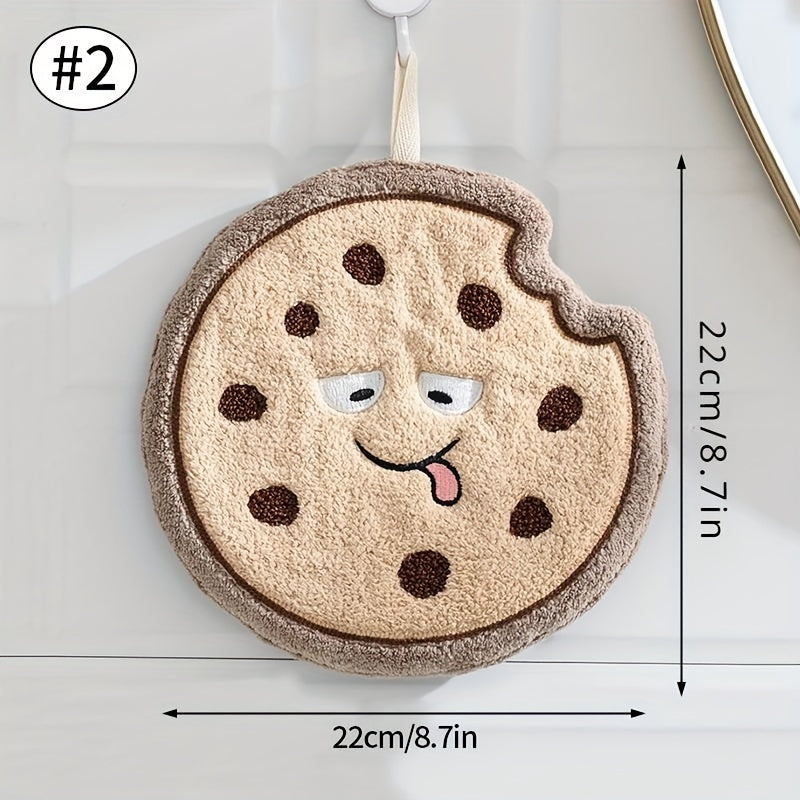 1pc Cartoon Food Shaped Hand Towel - Soft Coral Fleece, Quick-Dry Absorbent Towel for Bathroom, Kitchen - Cheese, Bread, Cookie Design Hanging Wipe Cloth - No Electricity Needed, Novelty Handkerchiefs