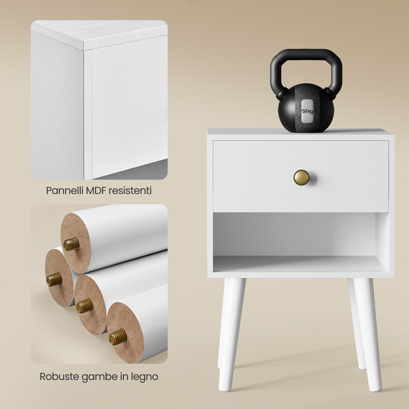 VASAGLE Bedside Table, Coffee Table with Drawer and Open Storage Compartment, Wooden Legs, Coffee Table for Living Room, Bedroom, Sofa