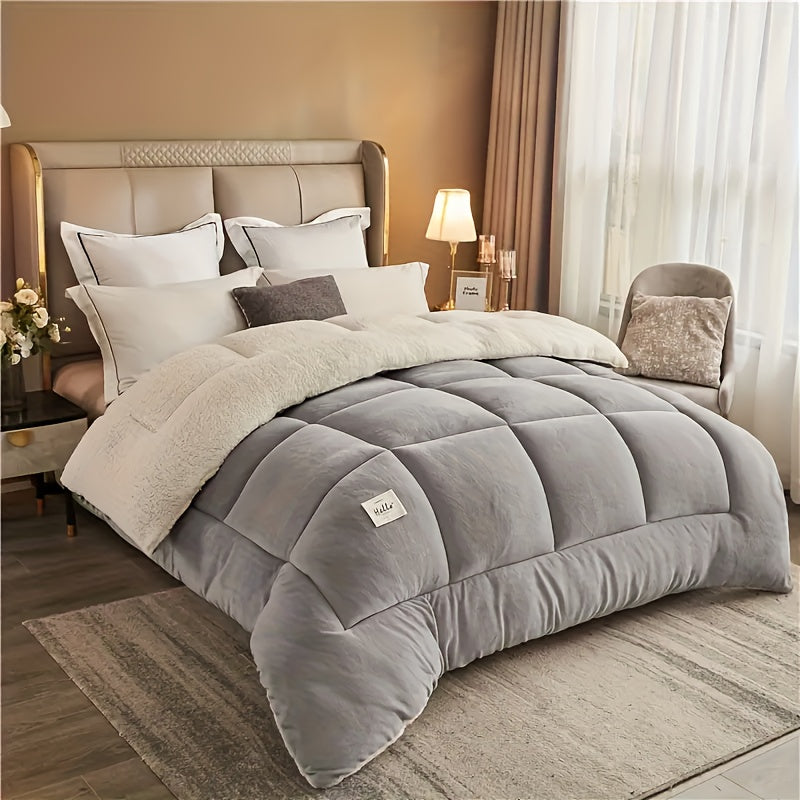 1pc Thickened Winter Comforter, Soft and Comfortable, Suitable for Bedroom, Guest Room, All-Season Use, Machine Washable, Contemporary Style, Medium Weight, Milk Velvet Fabric, Active Printing, Craftsmanship, Bedroom Comforte